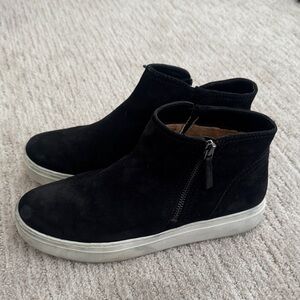 Black Suede Ankle Boots with White Soles